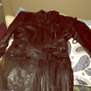Kenneth Cole black leather belted jacket